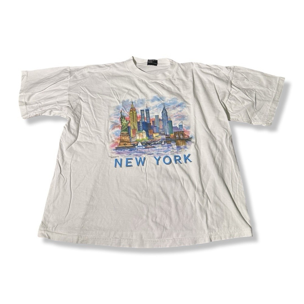 Vintage 90s Y2K New York City Souvenir Tshirt White Large Skyline VTG
